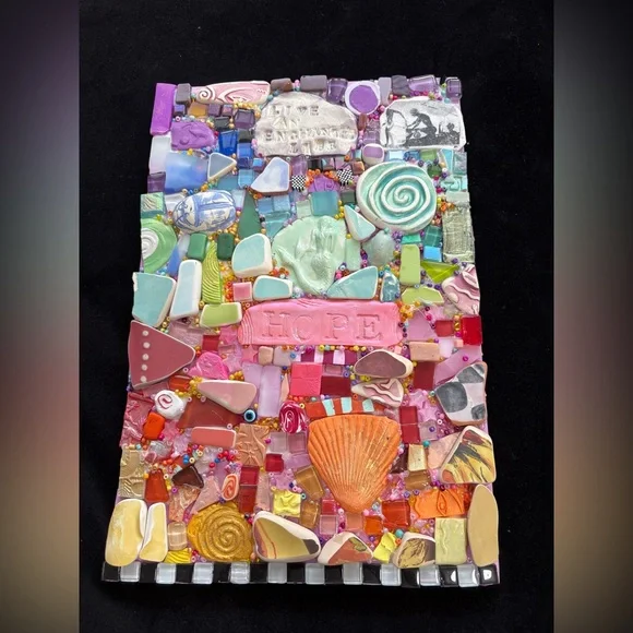 Handmade Mosaic Art” Enchanted Life”Polymer Clay Original On Wood 12”x 8” - Picture 1 of 10